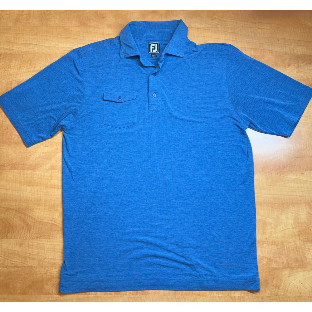 FootJoy Athletic Fit Golf Polo Shirt Mens‎ Large Blue Heathered Pocket Short Slv